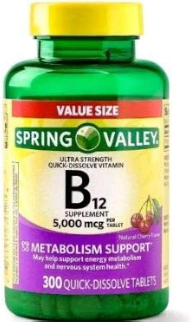 Spring Valley Vitamin B12 5000mcg 300ct Tablets - Boost Metabolism and Energy Levels