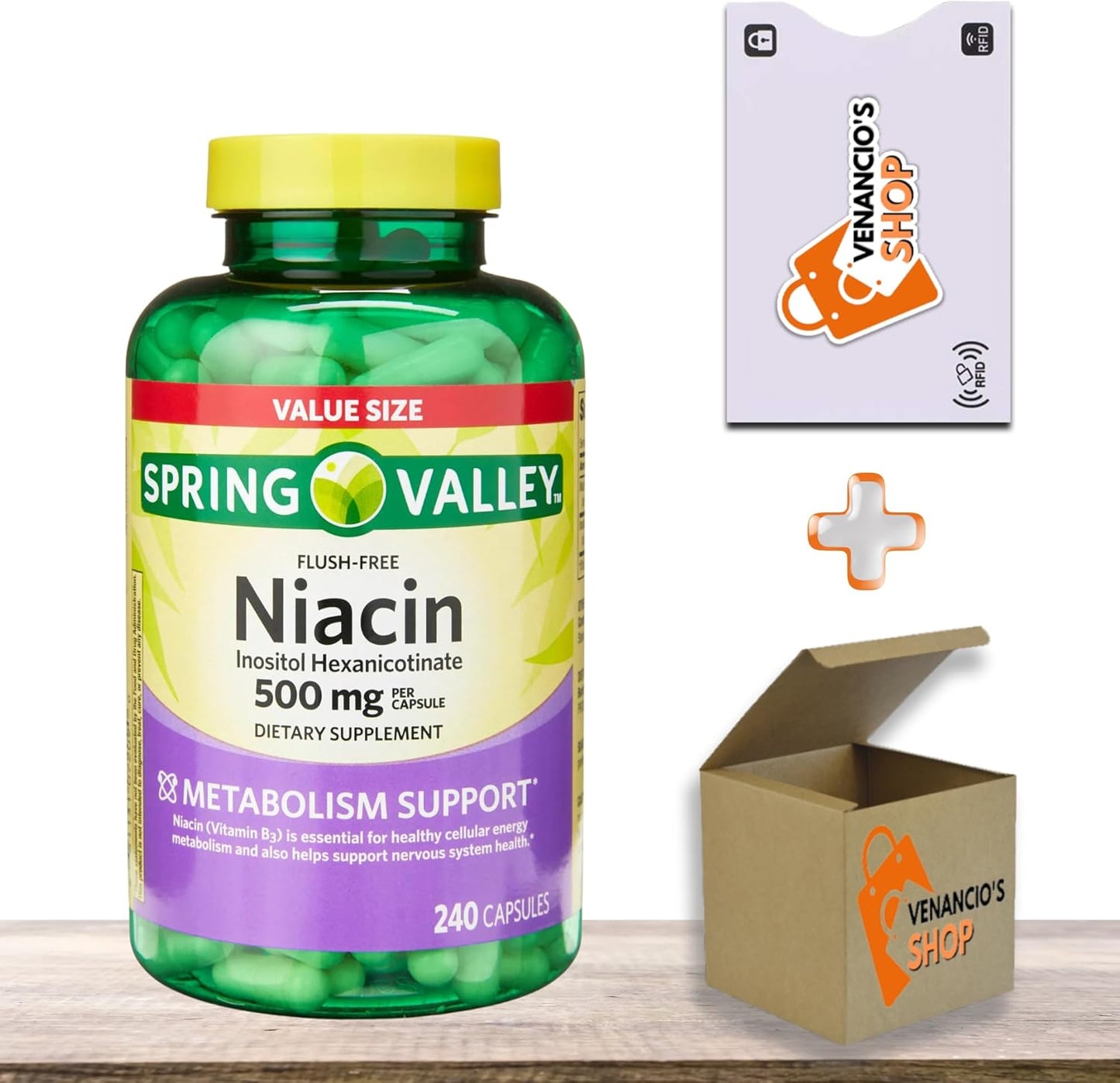 Spring Valley Vitamin B3 Niacin 500mg Flush Free Capsules 240 Count Dietary Supplement by Venancio's Shop