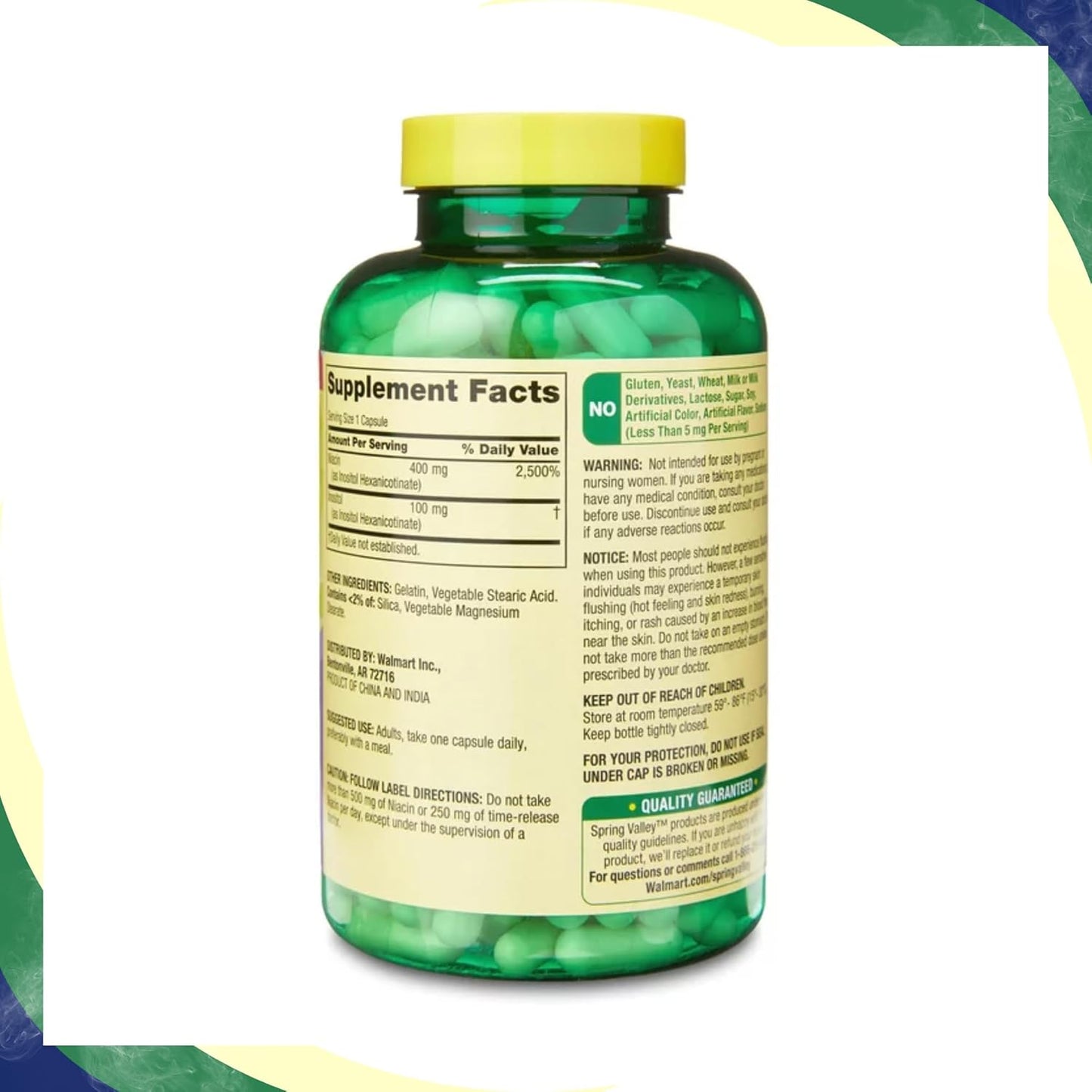 Spring Valley Vitamin B3 Niacin 500mg Flush Free Capsules 240 Count Dietary Supplement by Venancio's Shop