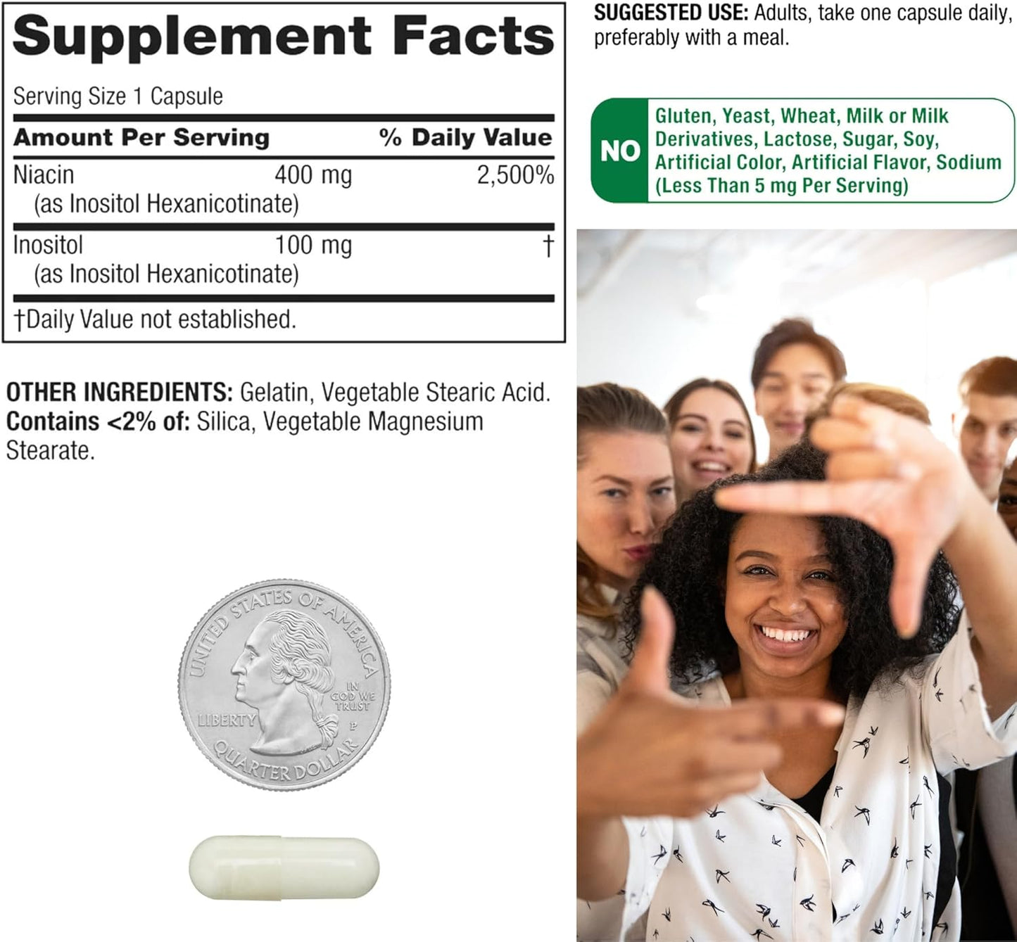 Spring Valley Vitamin B3 Niacin 500mg Flush Free Capsules - 60 Pills