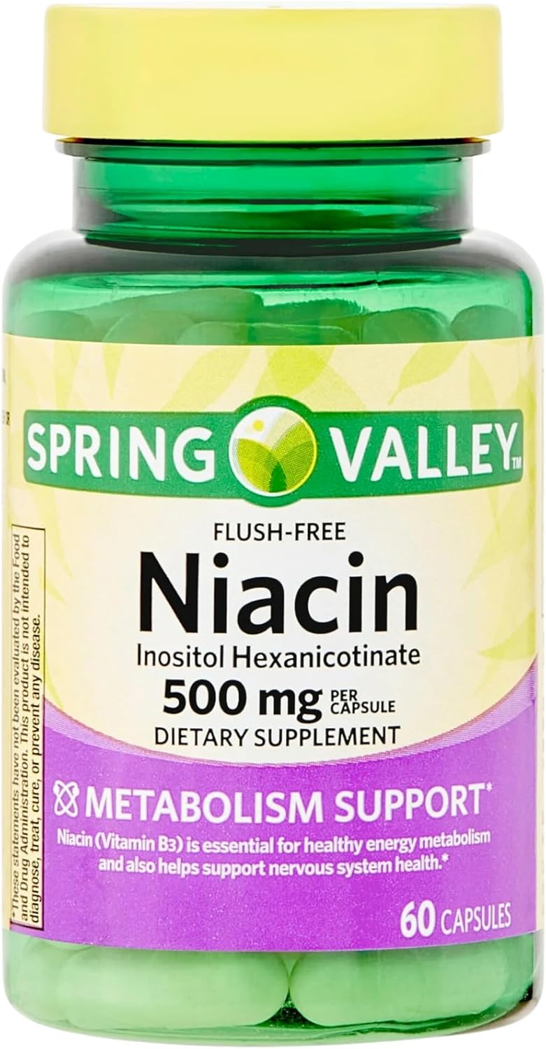 Spring Valley Vitamin B3 Niacin 500mg Flush Free Capsules - 60 Pills