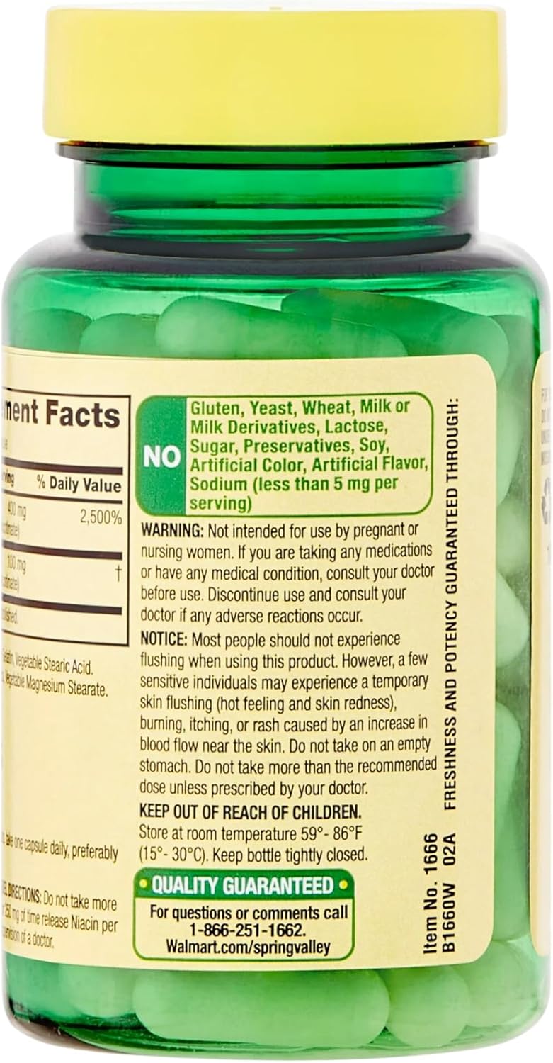Spring Valley Vitamin B3 Niacin 500mg Flush Free Capsules - 60 Pills