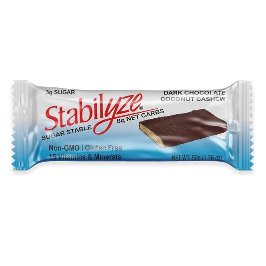Stabilyze Dark Chocolate Coconut Cashew Nutrition Bars, Keto Meal Replacement with 15 Vitamins & Minerals - Gluten Free, Non GMO, Low Carb Snacks (12 Pack)