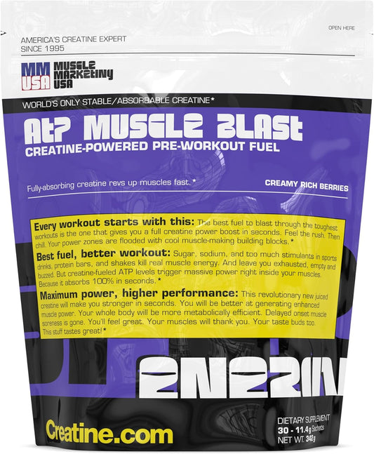 Stable Creatine Energy Drink for Intense Bodybuilding and Endurance Sports - Instant Absorption, Faster Recovery - 30 Sachets, 11.4g Each