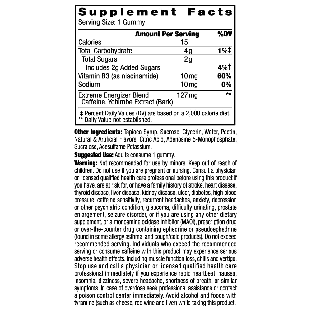 STACKER 2 Chewable Gummies: Extreme Energy Boost - 6 Count Pack