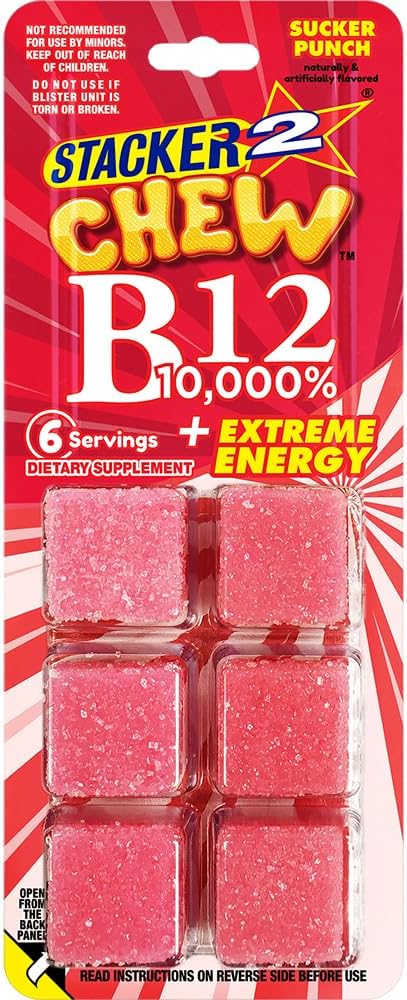 Stacker2 Chewable B12 Gummies - 10,000% Daily Value - 6 Count Pack