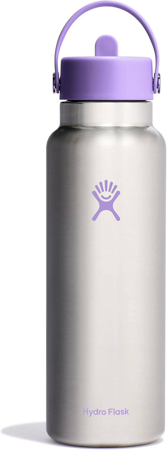 Stainless Steel Hydro Flask Wide Mouth Water Bottle with Leakproof Straw Lid for Cold Drinks, Sports, Travel