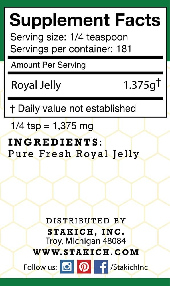 Stakich Fresh Royal Jelly - 100% Pure and Natural - No Additives - 8 oz (227g)