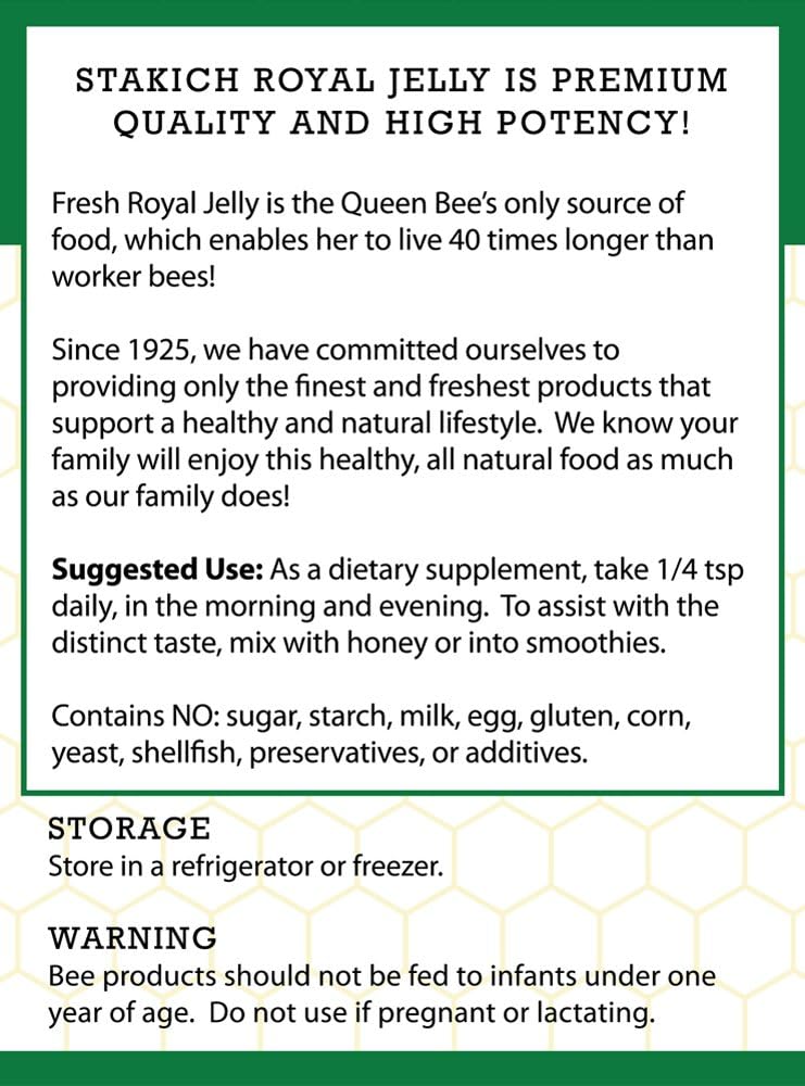 Stakich Fresh Royal Jelly - 100% Pure and Natural - No Additives - 8 oz (227g)