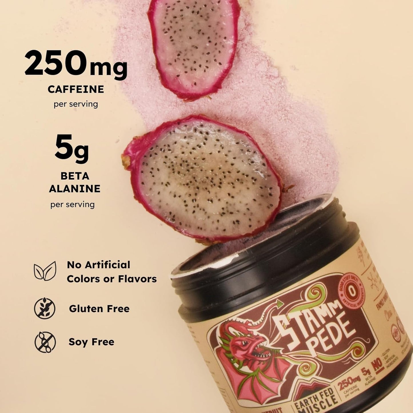 Stammpede DragoFruit Punch Pre Workout - 30 Servings, Energy Boost, Enhanced Endurance and Focus - Beta-Alanine, 250mg Caffeine, Citrulline Malate, Taurine, Tyrosine - Keto, Sugar-Free