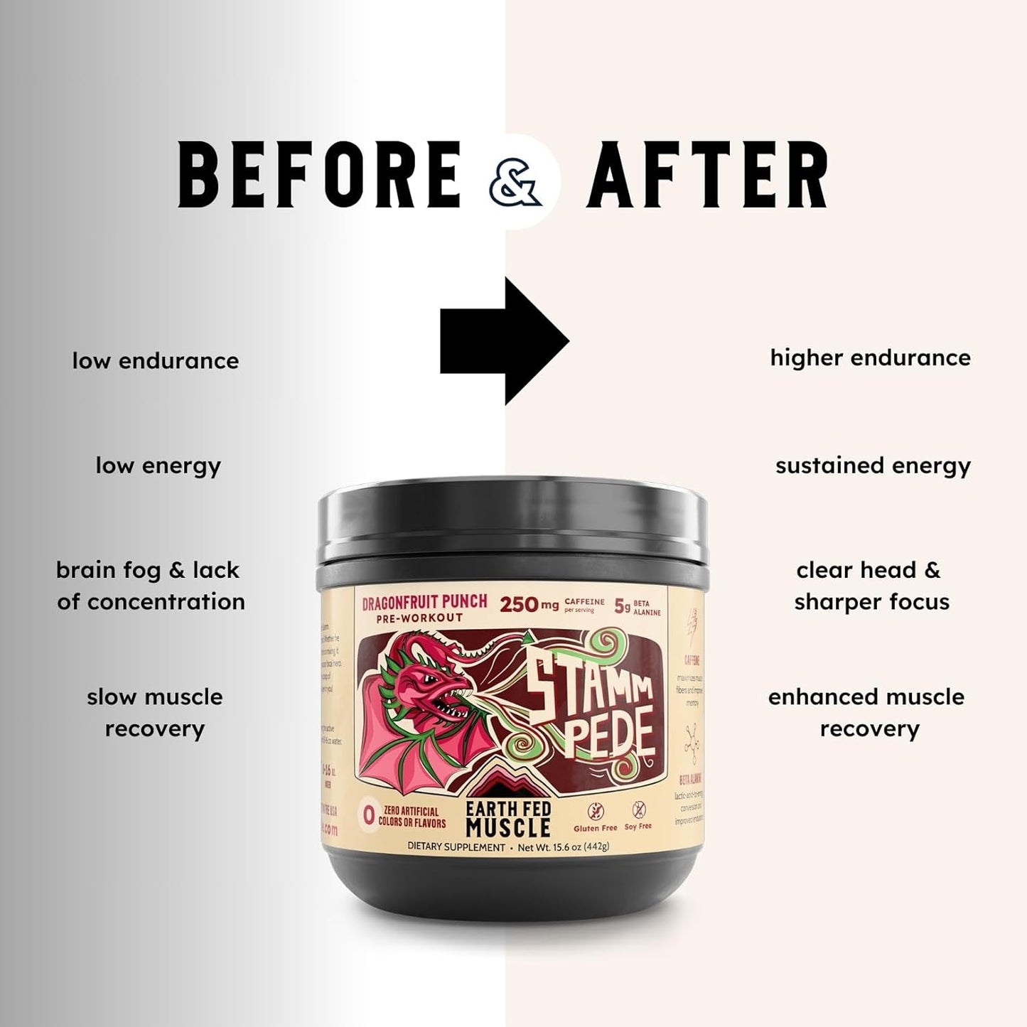 Stammpede DragoFruit Punch Pre Workout - 30 Servings, Energy Boost, Enhanced Endurance and Focus - Beta-Alanine, 250mg Caffeine, Citrulline Malate, Taurine, Tyrosine - Keto, Sugar-Free