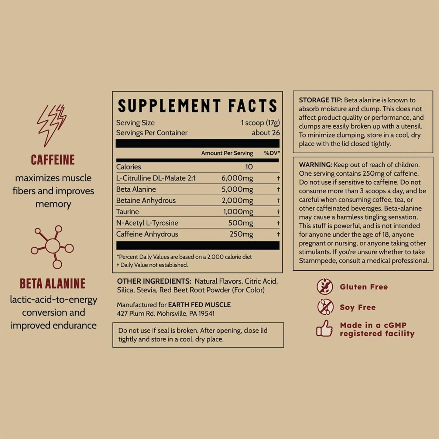 Stammpede DragoFruit Punch Pre Workout - 30 Servings, Energy Boost, Enhanced Endurance and Focus - Beta-Alanine, 250mg Caffeine, Citrulline Malate, Taurine, Tyrosine - Keto, Sugar-Free