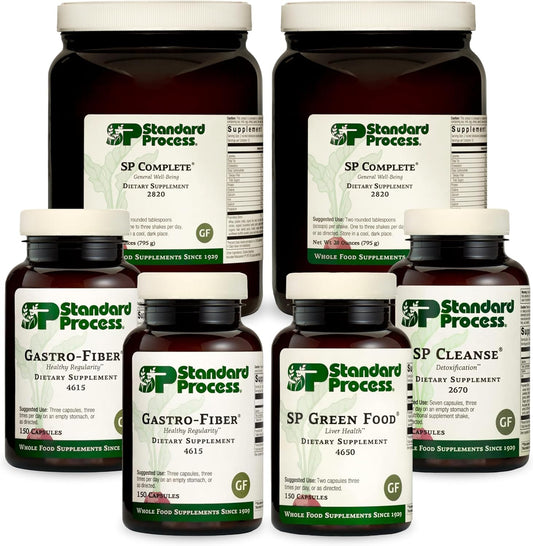 Standard Process Detox and Liver Support Kit with SP Complete and Gastro-Fiber - Milk Thistle, Whey Protein, Choline, Calcium - Cleanse and Purify Your Body