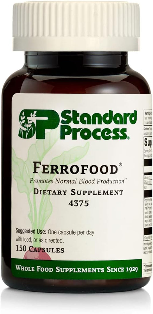 Standard Process Ferrofood Capsules - Antioxidant-Rich Whole Food for Healthy Blood & Hemoglobin - Includes Cyanocobalamin, Acerola, Shiitake, Rice Bran, Organic Carrot, Alfalfa, Spanish Moss - 150 ct.