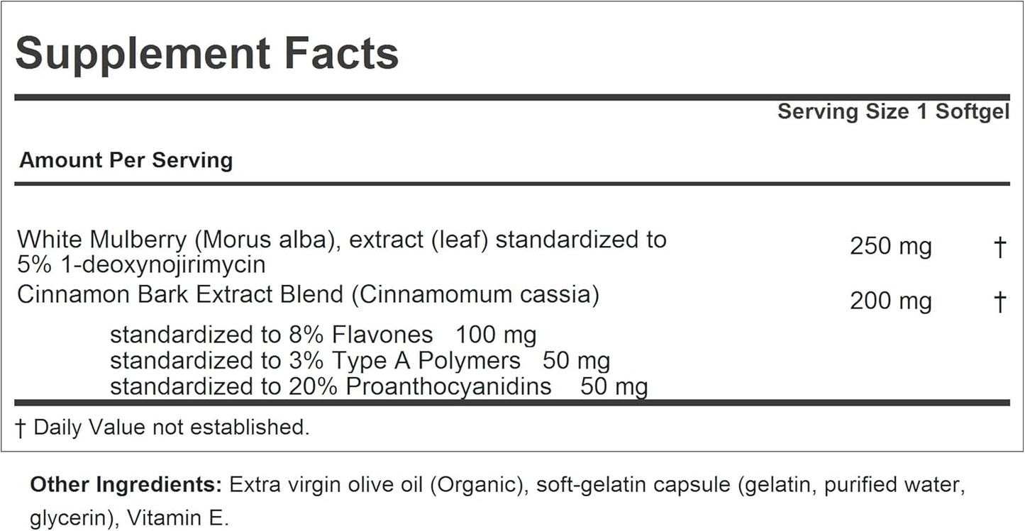 Standardized White Mulberry Leaf with Cinnamon Softgels - 30 Count