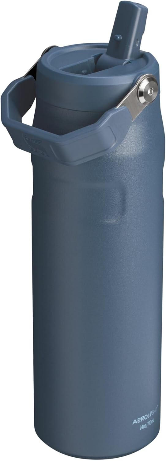 Stanley IceFlow Flip Straw 2.0 Water Bottle 24 OZ | Insulated Stainless Steel with Built-In Straw | Leak-Resistant Navy Bottle
