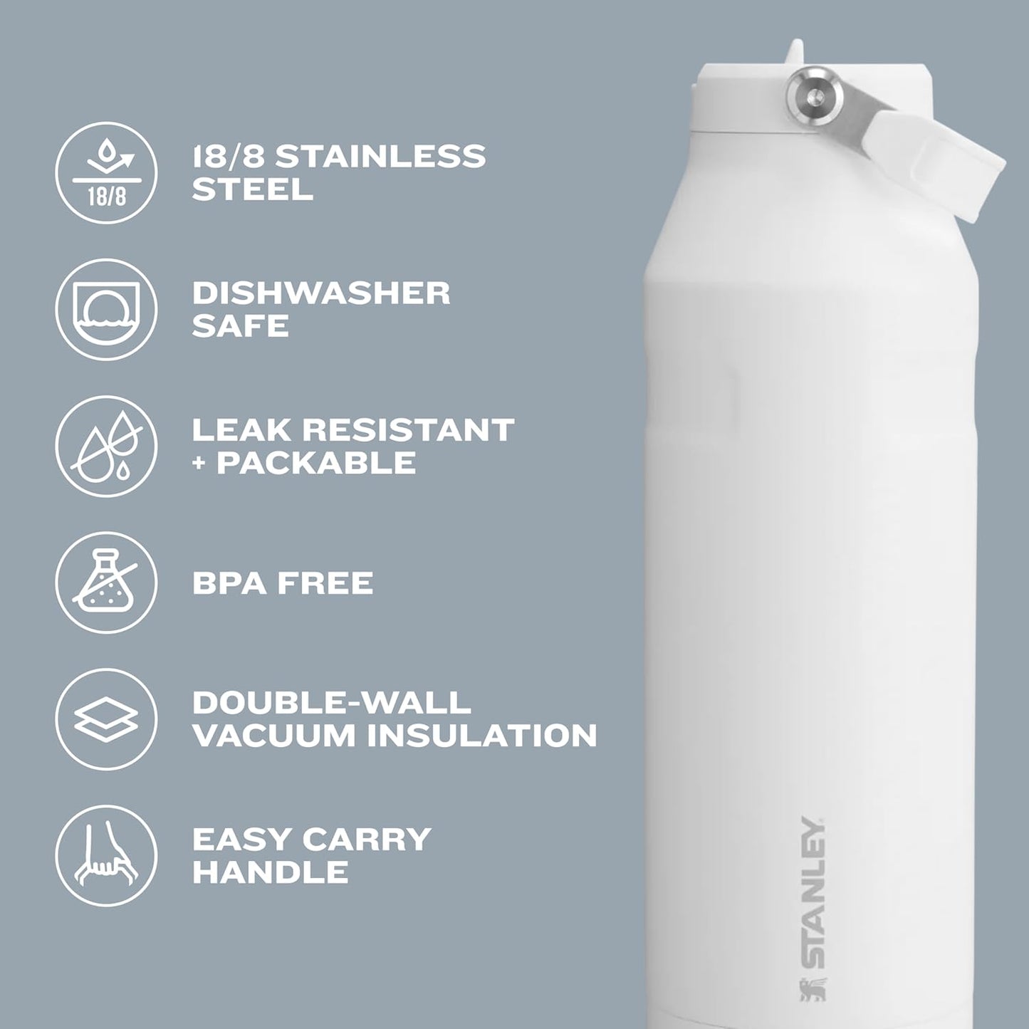 Stanley IceFlow Flip Straw 2.0 Water Bottle 24 OZ | Insulated Stainless Steel with Built-In Straw | Leak-Resistant Navy Bottle