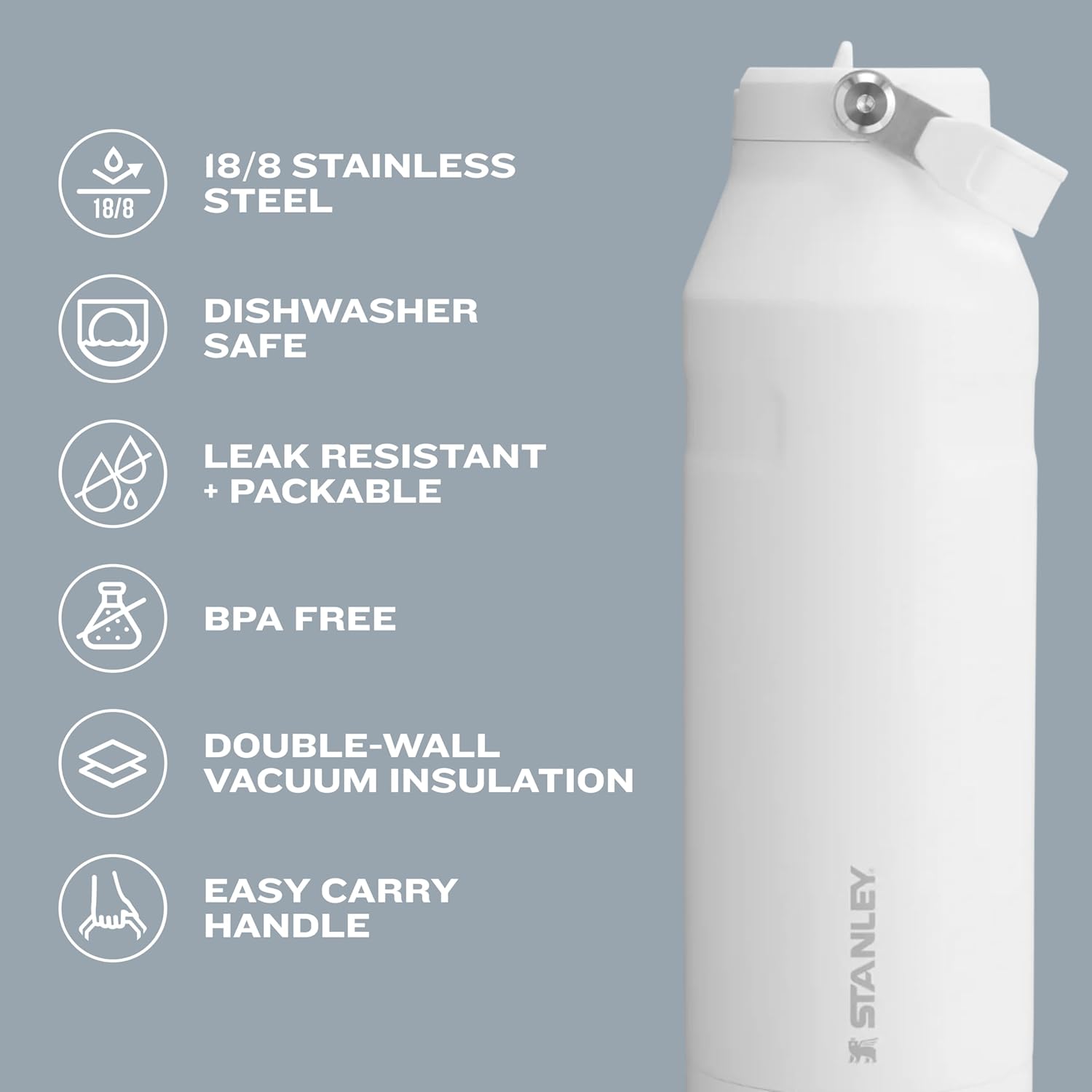 Stanley IceFlow Flip Straw 2.0 Water Bottle 24 OZ | Insulated Stainless Steel with Built-In Straw | Leak-Resistant Navy Bottle