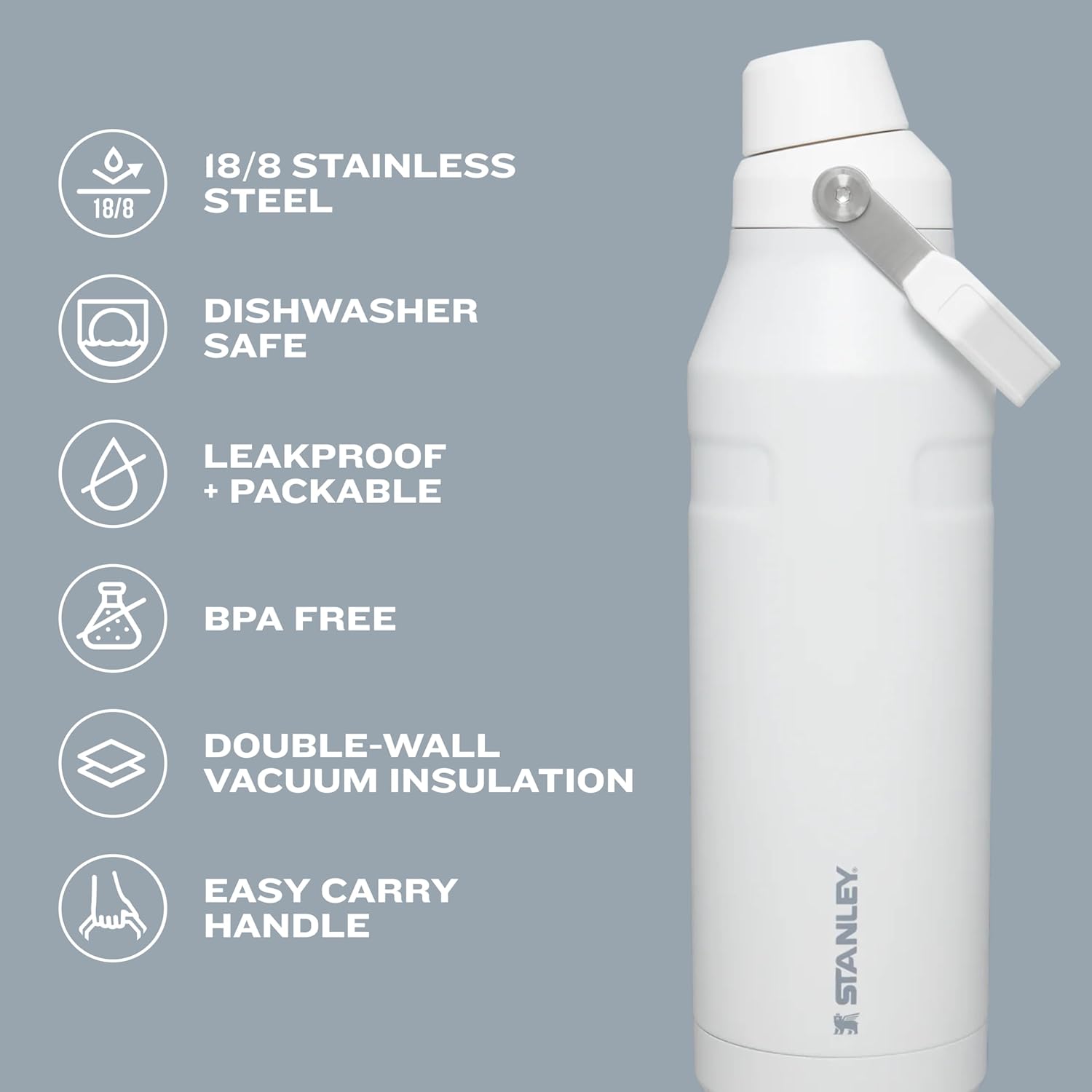 Stanley IceFlow Insulated Stainless Steel Water Bottle with Angled Spout Lid - Lightweight, Leakproof, and BPA-Free for Travel and Sports