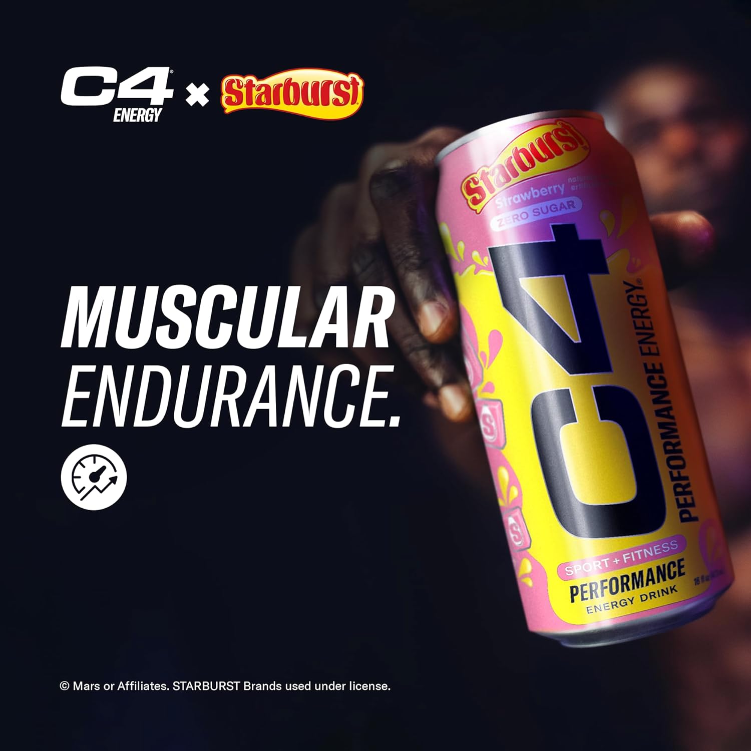 STARBURST Strawberry Cellucor C4 Performance Energy Drink - 200mg Caffeine, Zero Sugar, 12 Pack