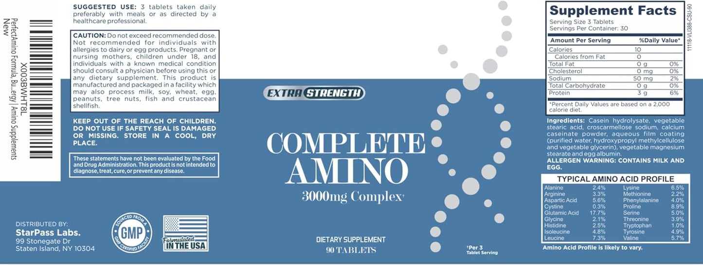 StarPass Labs Complete Amino Formula - Boost Muscle Strength and Energy | 90 Count Amino Supplements for Fitness