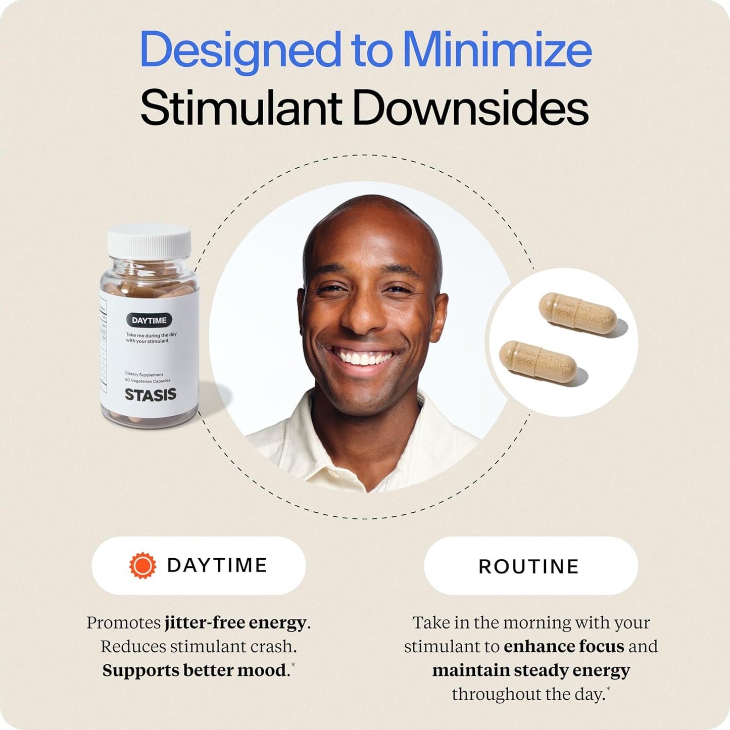 Stasis Daytime Energy and Focus Supplement - All-Day Energy Boost with Ashwagandha and L Theanine - No Crash Formula for Enhanced Brain Support (25 Servings)