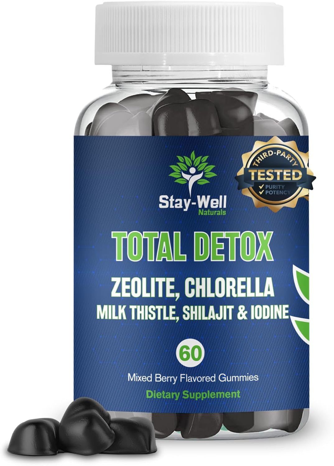 Stay-Well Naturals Heavy Metal Detox Gummies with Zeolite, Chlorella, Milk Thistle, Shilajit, and Iodine - Total Toxin Cleanse and Fluoride Detox, 60 Mixed Berry Gummies