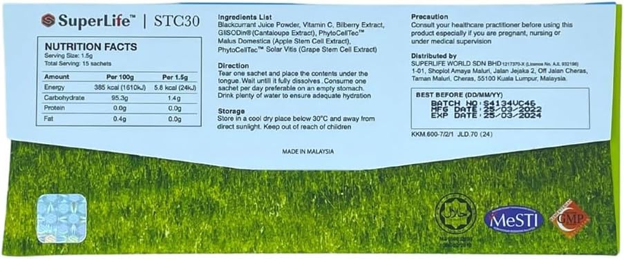 STC30 Stem Cell Anti Aging Supplement - 15 Sachets for Reducing Wrinkles and Acne - Superlifeworld