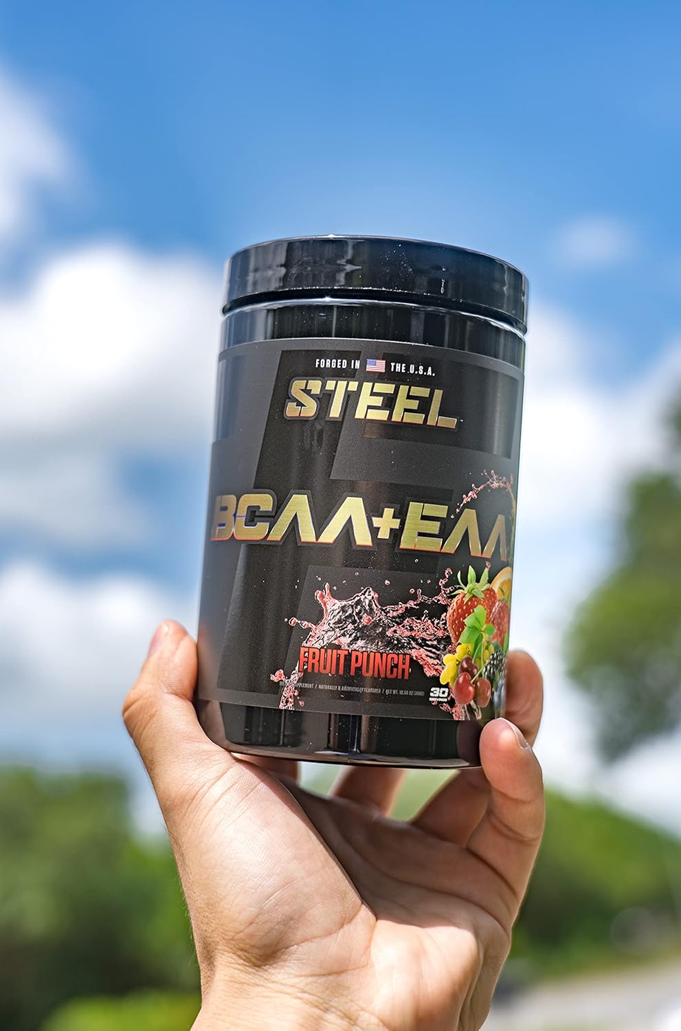 Steel Supplements Fruit Punch BCAA EAA Powder for Lean Muscle Growth and Endurance - 30 Servings