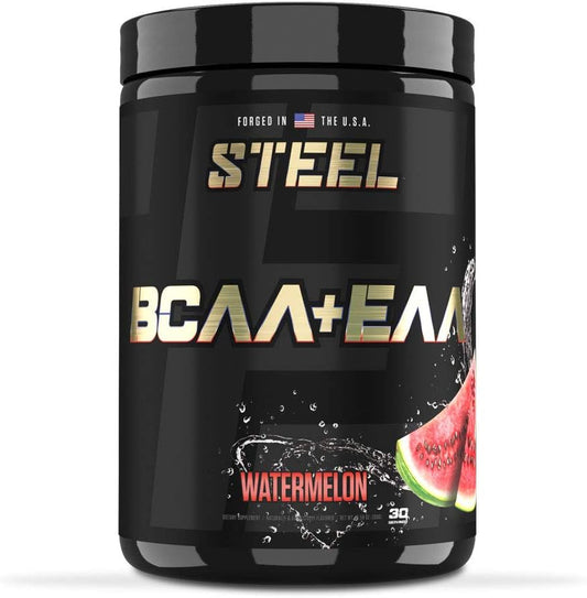 Steel Supplements Watermelon BCAA EAA Powder | Promotes Lean Muscle Growth & Workout Endurance | 2:1:1 Ratio for Faster Muscle Recovery | 30 Servings