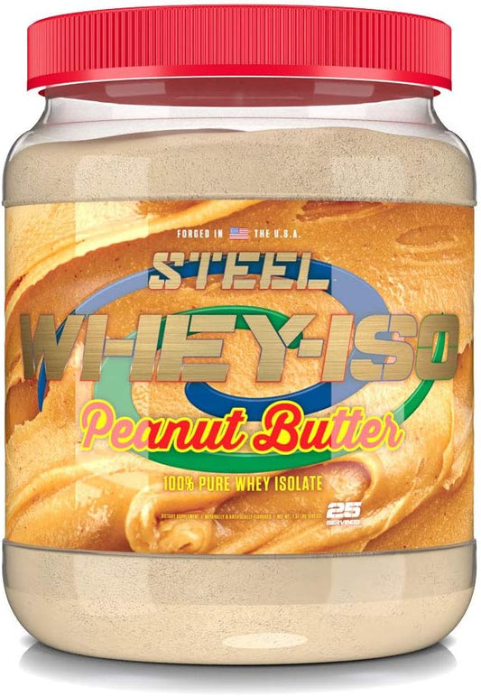 Steel Supplements Whey-Iso Peanut Butter Flavor: Fast-Absorbing Whey Isolate Protein Powder for Lean Muscle Growth, Easy Digestion, Gluten-Free, Low Carb - 25 Servings