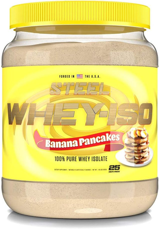 Steel Supplements Whey-Iso Protein Powder - Fast Absorbing Whey Isolate for Lean Muscle Growth - Gluten Free, Low Carb, Easy Digestion - Banana Pancakes Flavor - 25 Servings