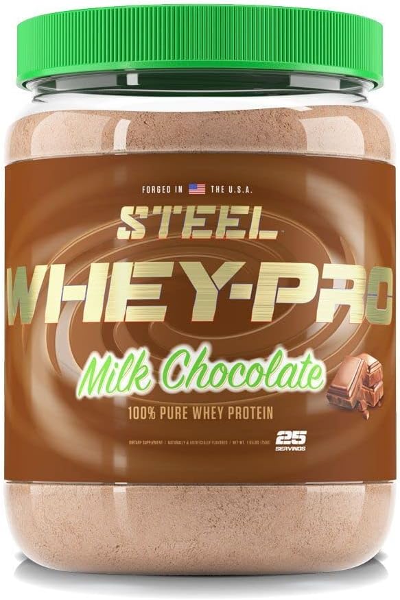 Steel Supplements Whey-Pro Chocolate Protein Powder | 100% Pure for Men & Women | Muscle Gain & Recovery | Gluten-Free | BCAA 5g | Non-GMO | 1.65 lbs