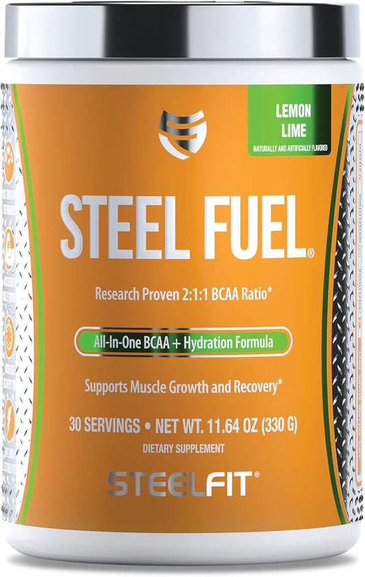 SteelFit Steel Fuel BCAA Electrolyte Powder - Sugar-Free Lemon Lime Amino Acids - 30 Servings for Workout Hydration, Muscle Growth & Recovery