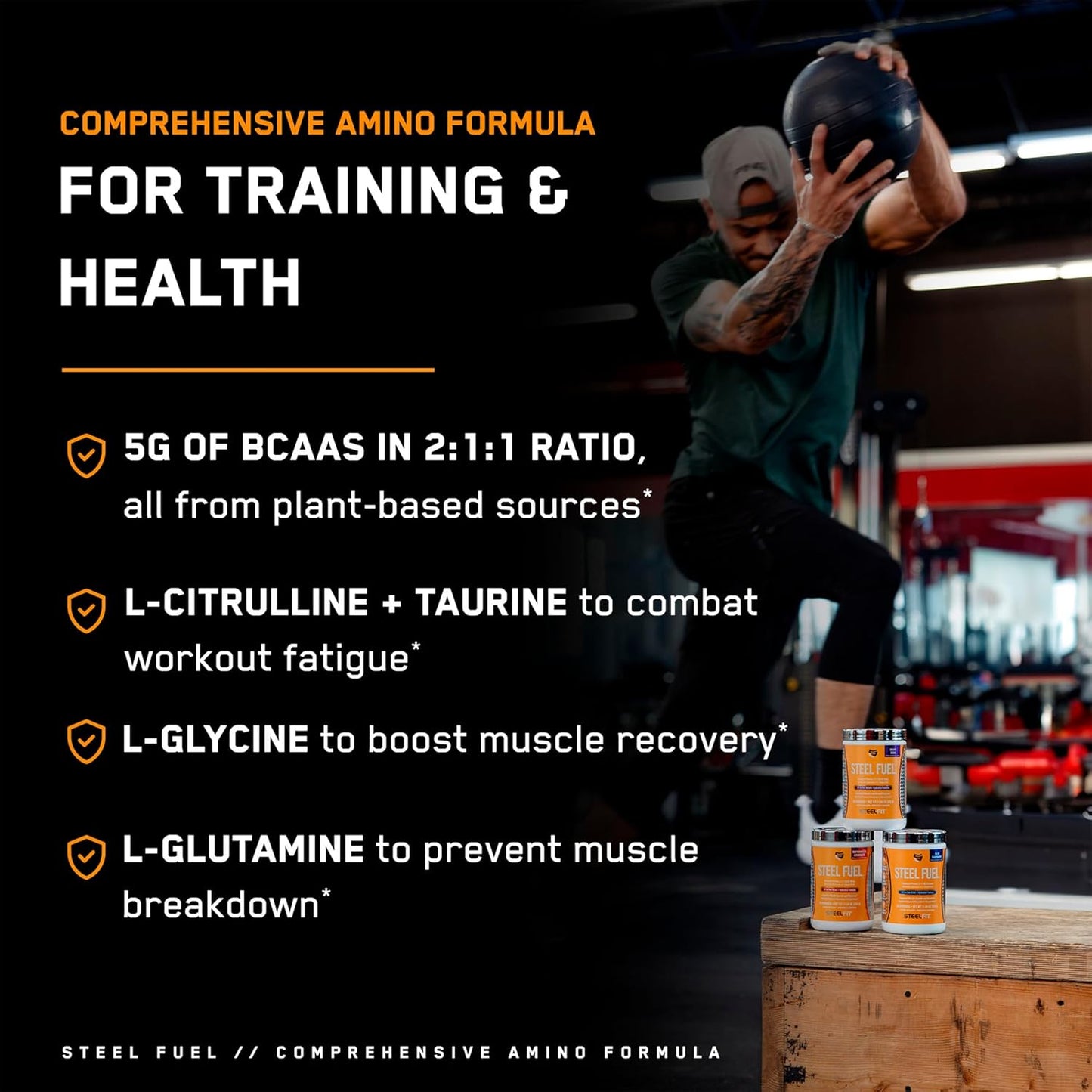 SteelFit Steel Fuel BCAA + Electrolyte Powder, Black Cherry Slushie Flavor, 30 Servings - Sugar-Free Amino Acids for Workout Hydration & Recovery