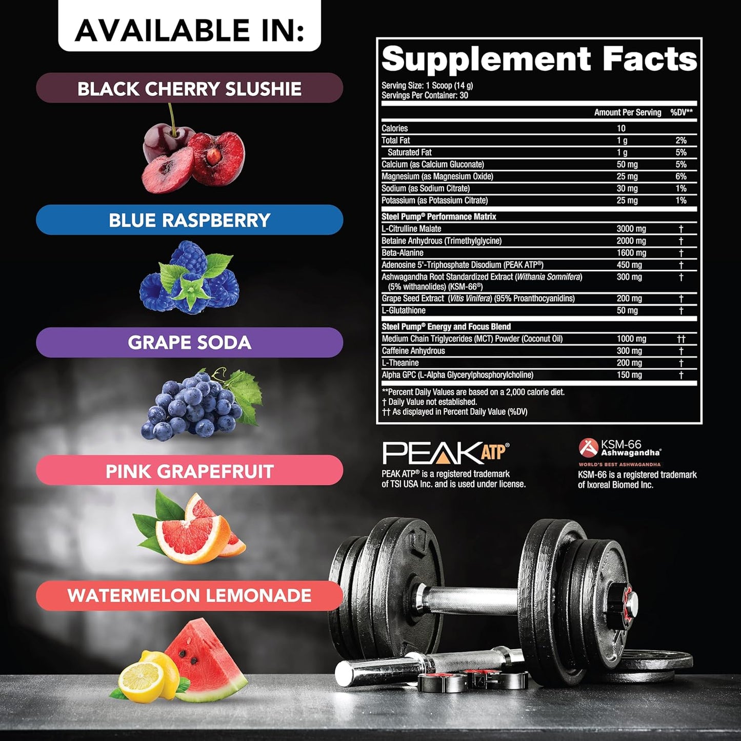 SteelFit Steel Pump Pre Workout Powder - Blue Raspberry Flavor, 30 Servings - Nitric Oxide Supplement for Muscle Building & Recovery - Includes Peak ATP, Ashwagandha, & Electrolytes