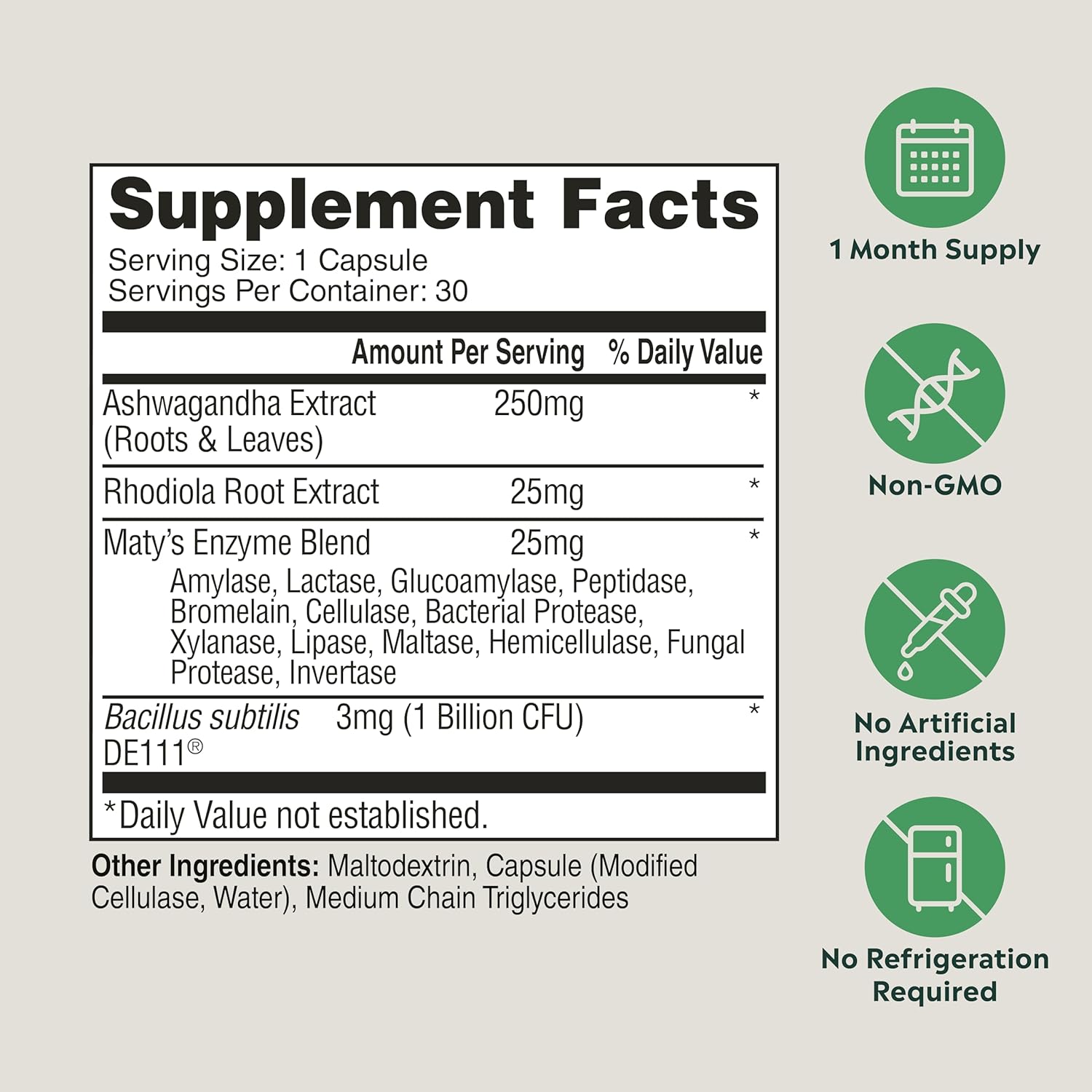 Stem & Root™ Bye Bye Blah Capsules | Probiotic, Digestive Enzymes, Ashwagandha | 1 Billion CFUs | Boost Mood, Energy, Immunity | 30 Capsules