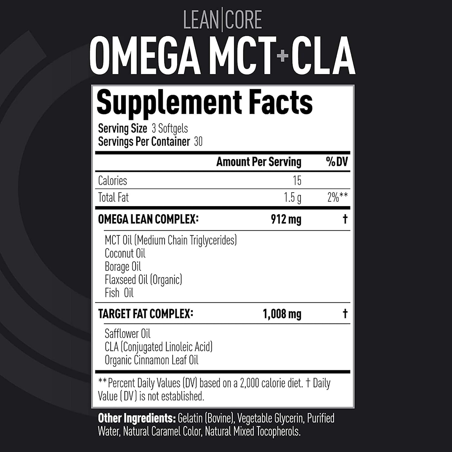 Stimulant-Free Lean Muscle Health Formula with Omega MCT, CLA, and Omega 3-6-9 Fatty Acids - 30 Day Supply (90 Softgels)