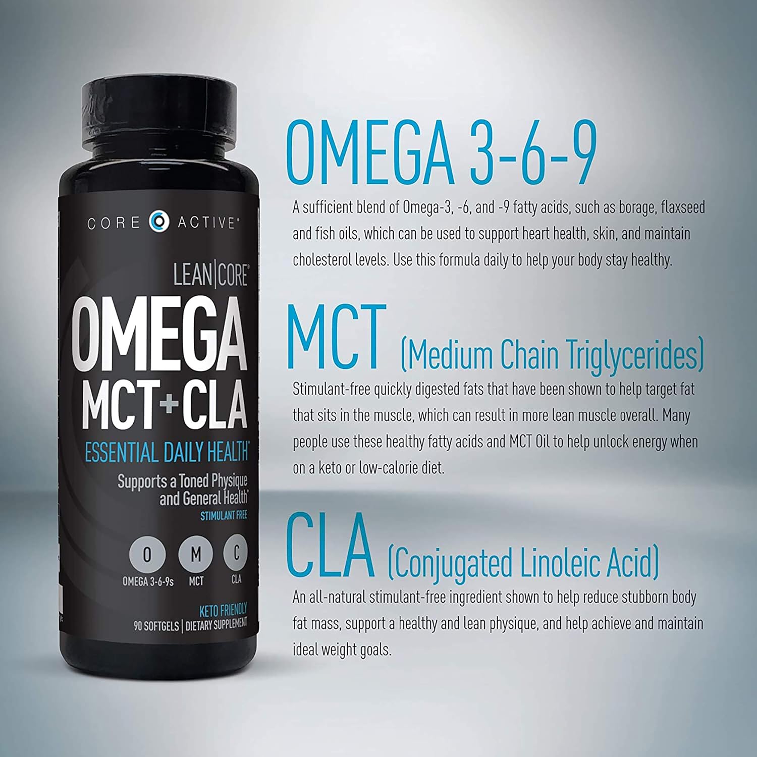 Stimulant-Free Lean Muscle Health Formula with Omega MCT, CLA, and Omega 3-6-9 Fatty Acids - 30 Day Supply (90 Softgels)