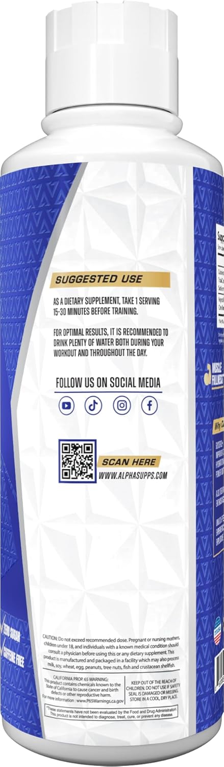 Stimulant-Free Liquid Glycerol & Citrulline Supplement for Hydration & Endurance - Alpha Supps Glycerol+ Liquid Formula (Watermelon Candy, 31 Servings)