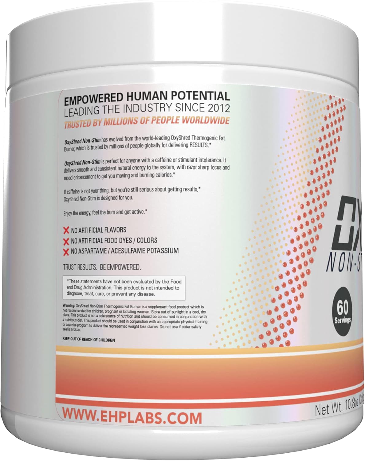 Stimulant-Free Peach Pre Workout Powder with L Glutamine & Acetyl L Carnitine - 60 Servings for Men & Women by EHP Labs