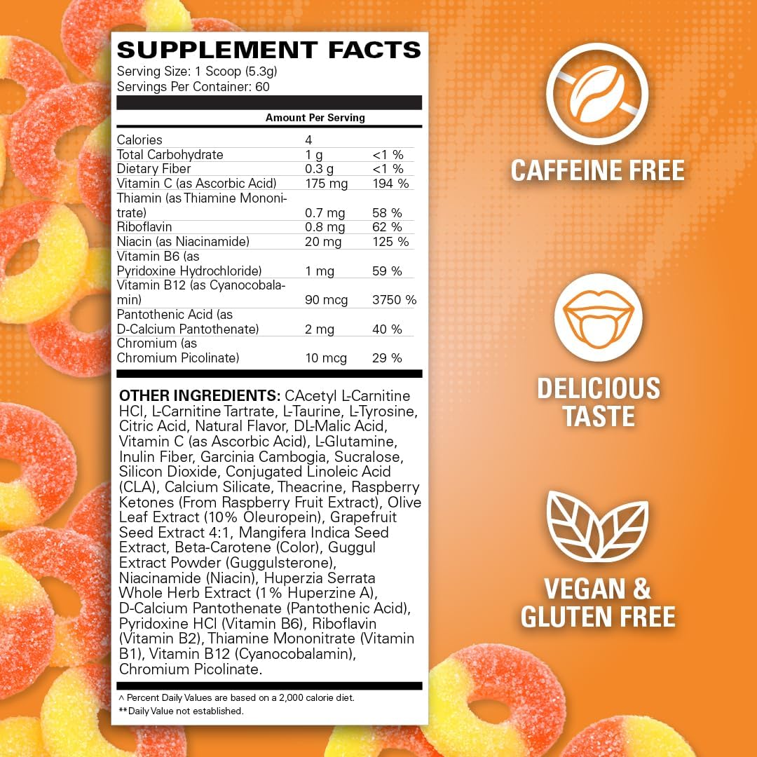 Stimulant-Free Peach Pre Workout Powder with L Glutamine & Acetyl L Carnitine - 60 Servings for Men & Women by EHP Labs