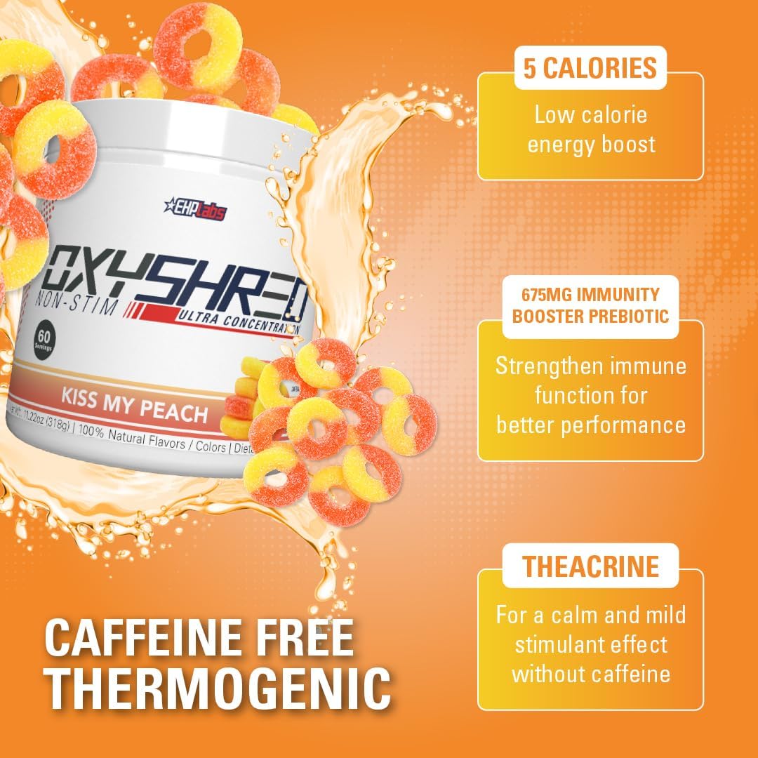 Stimulant-Free Peach Pre Workout Powder with L Glutamine & Acetyl L Carnitine - 60 Servings for Men & Women by EHP Labs