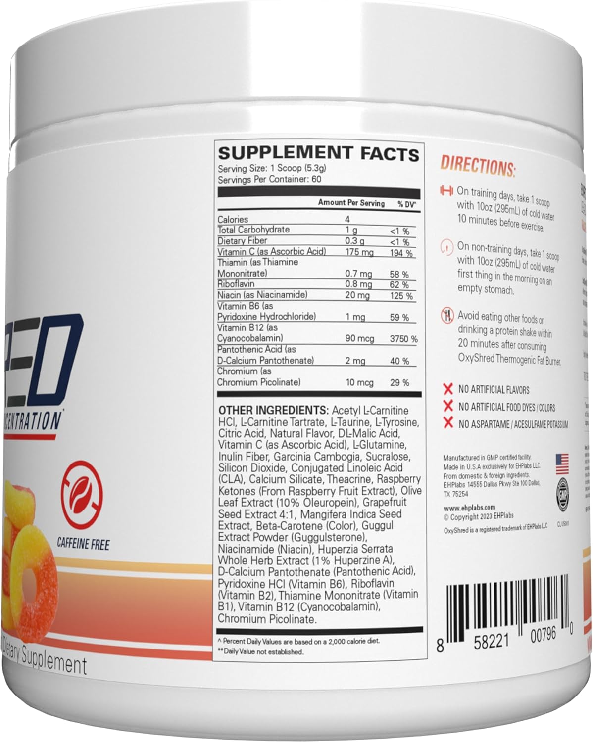 Stimulant-Free Peach Pre Workout Powder with L Glutamine & Acetyl L Carnitine - 60 Servings for Men & Women by EHP Labs