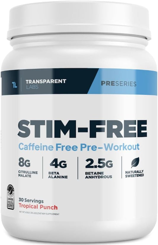 Stimulant-Free Pre-Workout Powder for Men and Women - Beta Alanine, Citrulline Malate, elevATP - 30 Servings - Tropical Punch Flavor