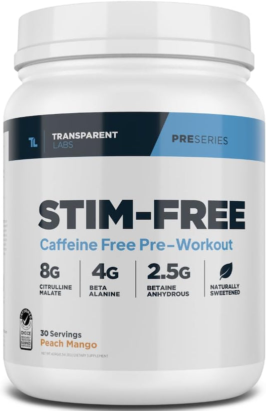 Stimulant-Free Pre-Workout Powder with Beta Alanine, Citrulline Malate, & elevATP - Peach Mango Flavor for Men and Women - 30 Servings