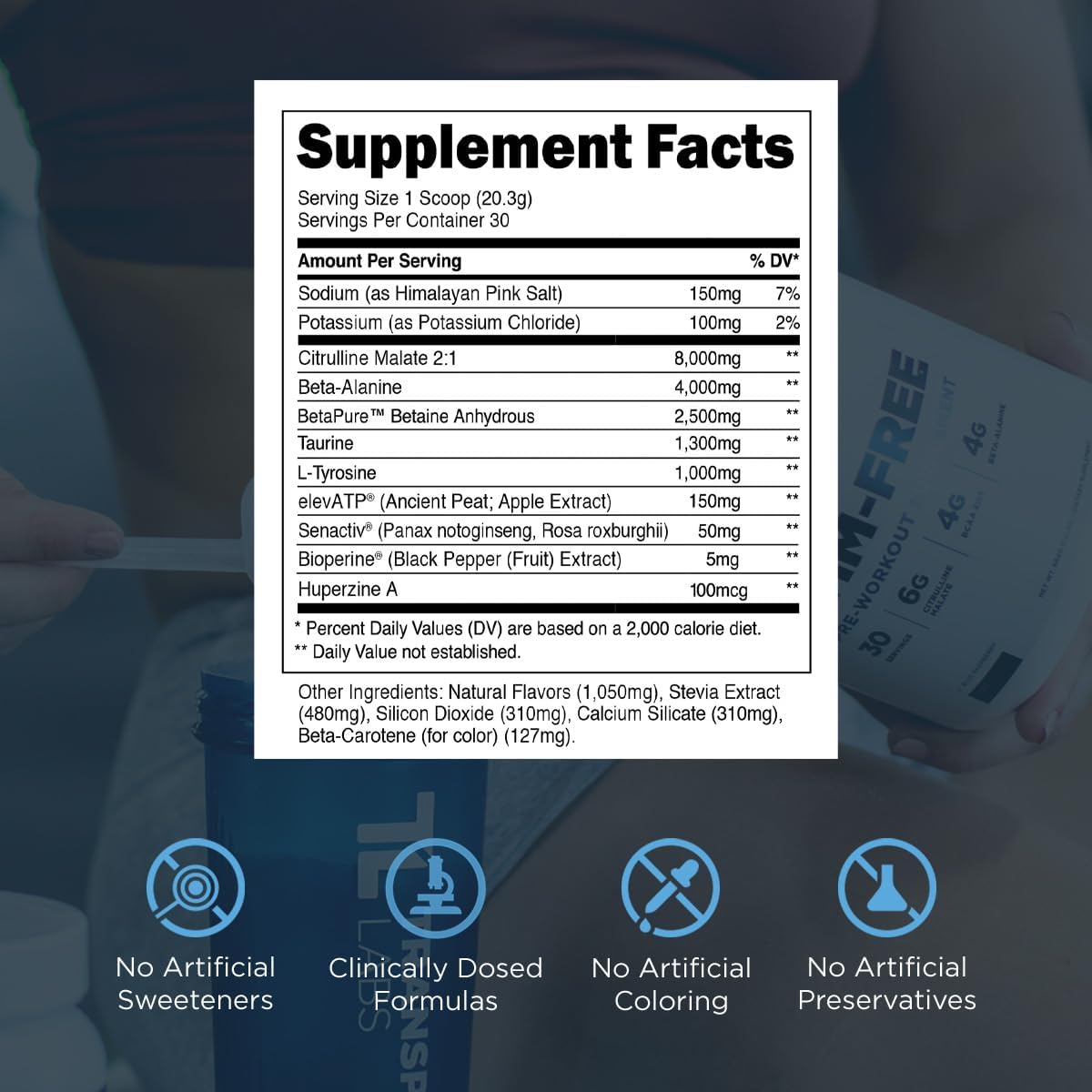 Stimulant-Free Pre-Workout Powder with Beta Alanine, Citrulline Malate, & elevATP - Peach Mango Flavor for Men and Women - 30 Servings