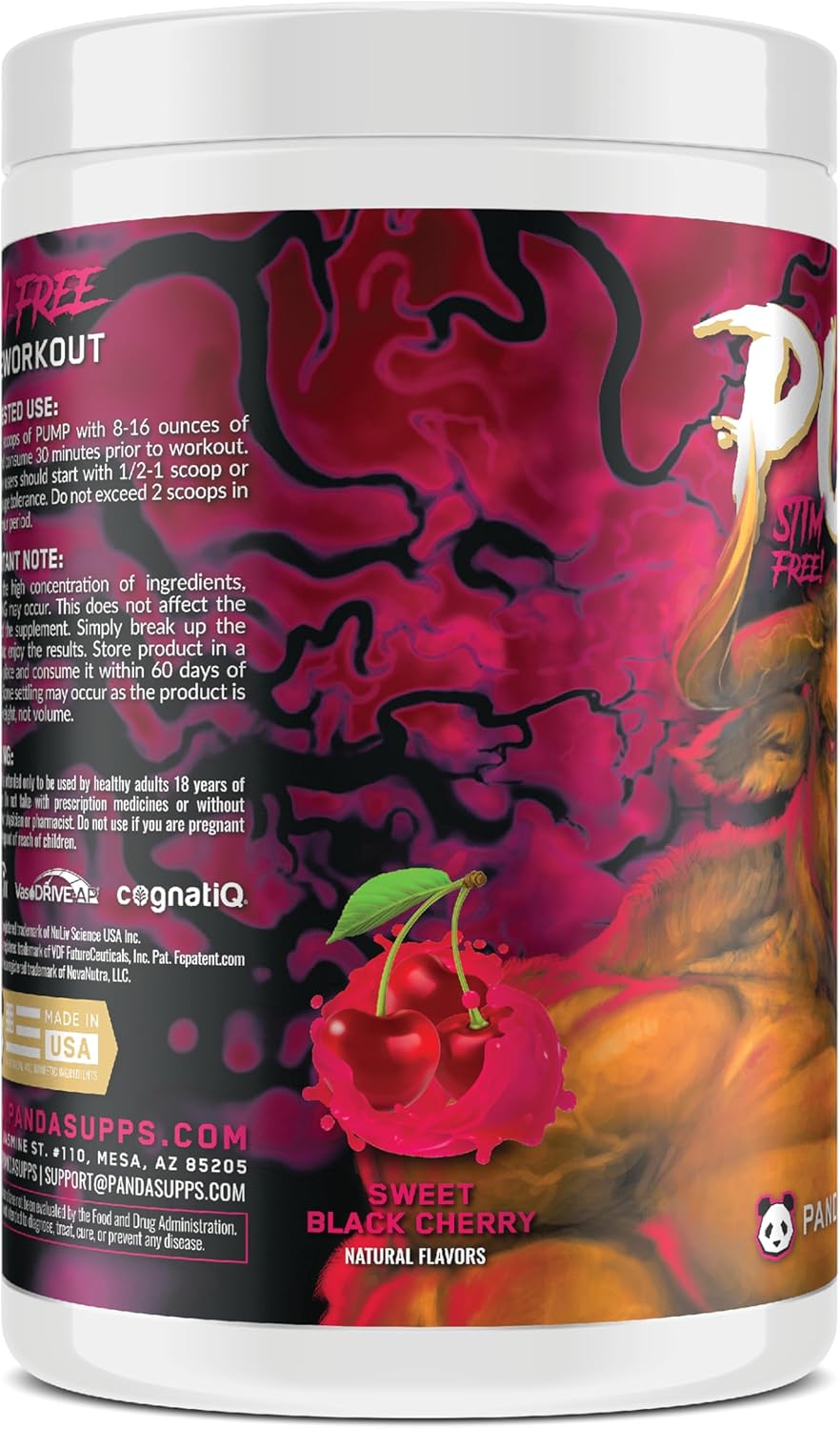 Stimulant-Free Pre-Workout with L-Citrulline Malate, Alpha GPC, Lions Mane - 40 Scoops (Sweet Black Cherry)