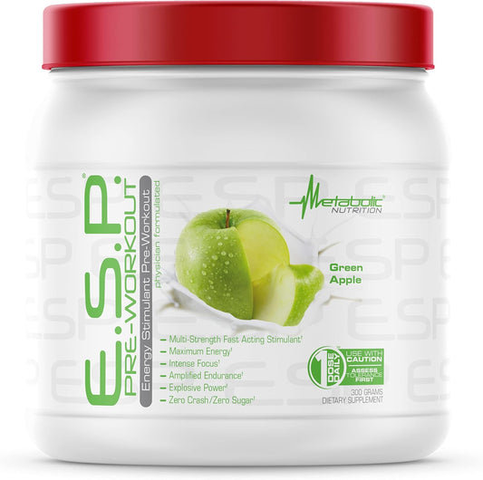 Stimulating Pre Workout Supplement for Energy and Endurance - Natural & Safe Green Apple Flavor - 300g (90 Servings)