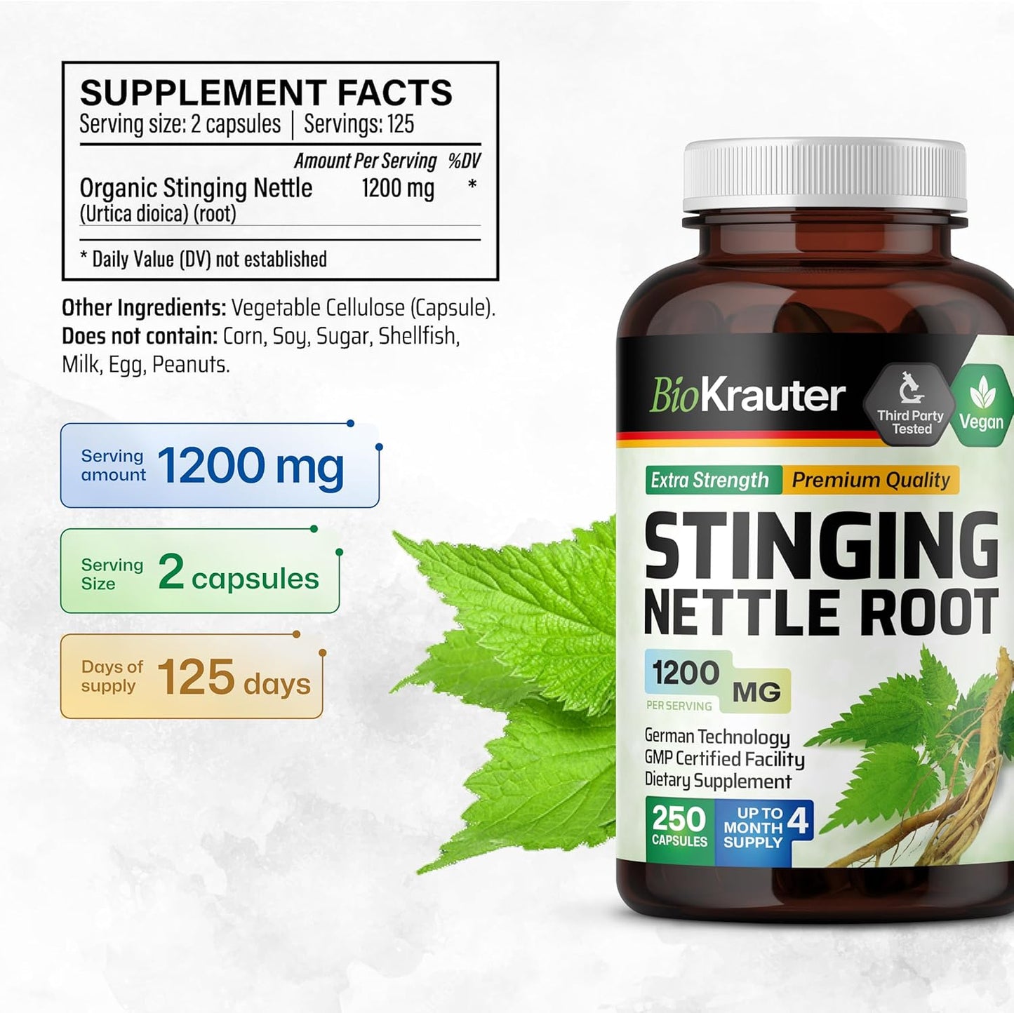 Stinging Nettle Supplement Bundle: 250 Capsules & 2 Fl. Oz. Tincture by BIO KRAUTER